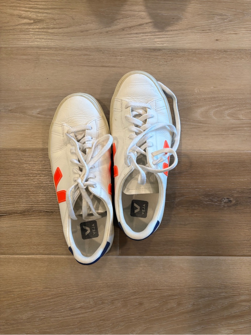 Veja White Sneakers with Neon Orange V Logo